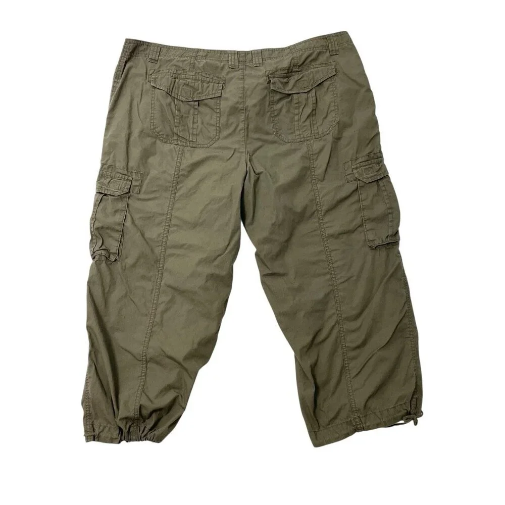 NORMA KAMALI Cropped Cargo Pants Pockets Utility Y2K Army Green size 18 - Picture 7 of 9